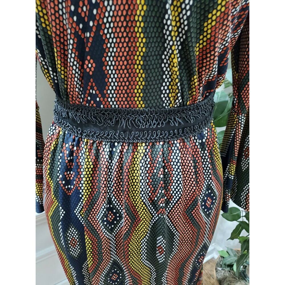 NewYork & Co. Women Multicolor Polyester V-Neck Long Sleeve Knee Length Dress XS - Picture 3 of 12